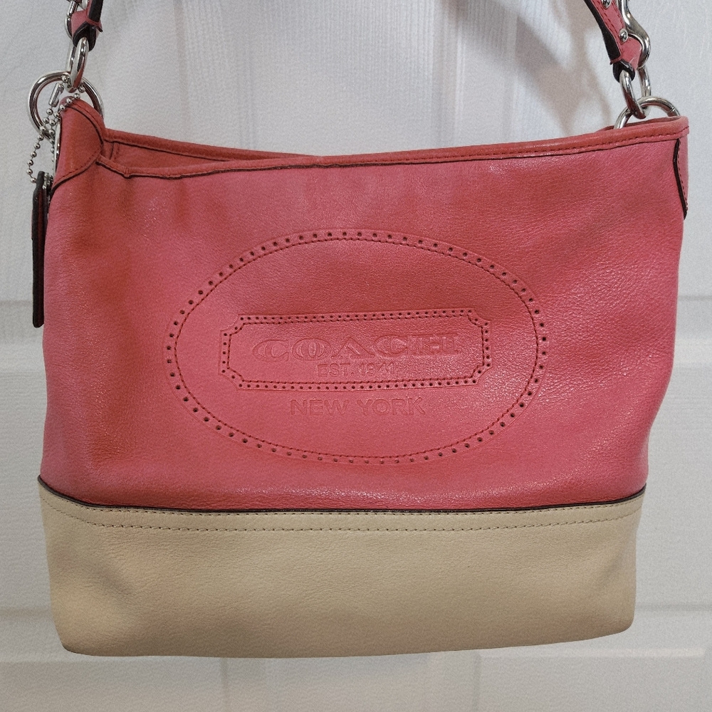 Coach Hampton Coral Pink Leather Shoulder Crossbody Bag Purse 19393 - Picture 2 of 16